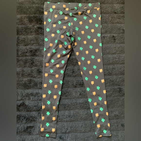 Typsy Elves Black w/ Gold Foil/ Green High Waisted Leggings Polyester-Spandex M - Picture 5 of 8